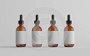 Amber Glass Dropper Bottle Mockup - Multiple Bottles. Blank Label. 3D Illustration