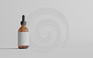 Amber Glass Dropper Bottle Mockup - One Bottle. Blank Label. 3D Illustration