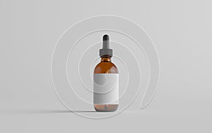 Amber Glass Dropper Bottle Mockup - One Bottle. Blank Label. 3D Illustration