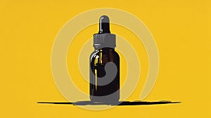 Amber Glass Dropper Bottle On Yellow Background