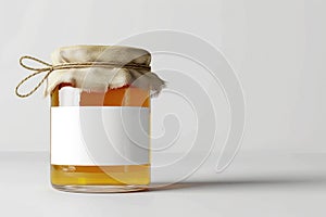 Amber Glass Jar with Blank Label on White Background for Packaging Design
