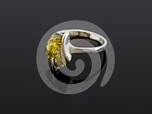 Amber jewelry ring. Baltic amber. black background.