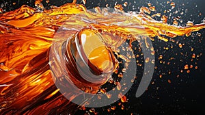 Amber Liquid Splashes From Glass Jar