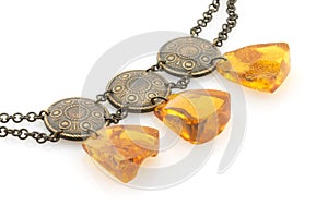 Amber necklace, isolated on white