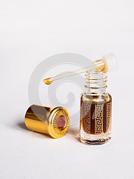 Amber oil bottle. Traditional Arabic incense oil.