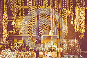 Amber pendants and necklaces at the street market of Curonian Spit, Kaliningrad region, Russia