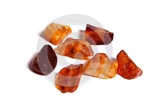 Amber pieces isolated on white