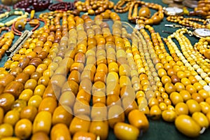 Amber prayer beads in the market