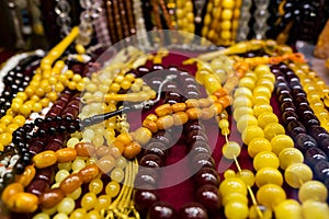 Amber prayer beads in the market