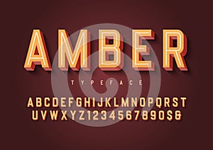 Amber trendy inline vintage display font design, alphabet, typeface, letters and numbers, typography.