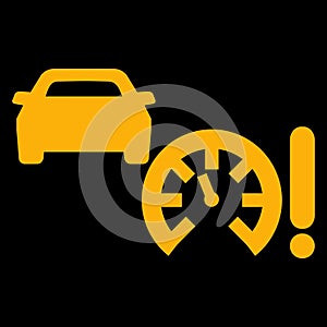 Amber vector graphic on a black background of a dashboard warning light for adaptive cruise control active