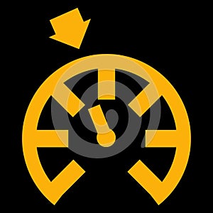 Amber vector graphic on a black background of a dashboard warning light for cruise control being active