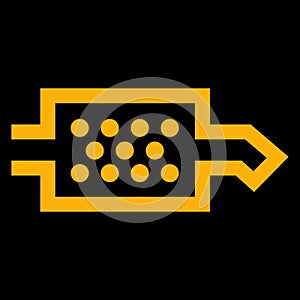 Amber vector graphic on a black background of a dashboard warning light for the diesel particulate filter