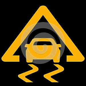Amber vector graphic on a black background of a dashboard warning light for electronic stability control