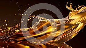 Amber Waves of Liquid Gold Splashing in Slow Motion Isolated on Black Background