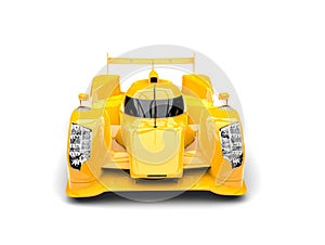 Amber yellow modern super race car - top down front view