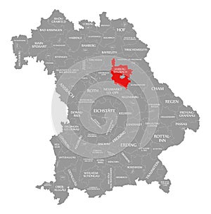 Amberg-Sulzbach county red highlighted in map of Bavaria Germany photo