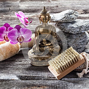 Ambiance for peeling and soothing treatment with Buddha in mind