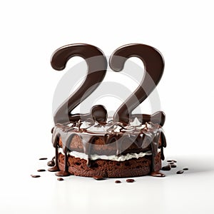 Ambient Chocolate Cake With Number 22 Decoration On White Background