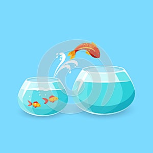 Ambition and Challenge Concept. Goldfish Escape