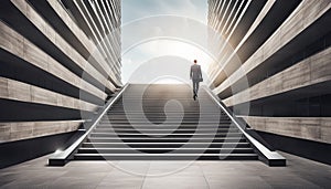 Ambitions concept with businessman climbing stairs
