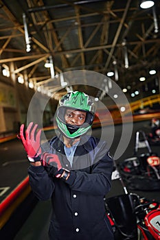 ambitious african american motorsports driver in photo