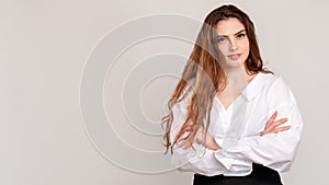 Ambitious woman portrait commercial background
