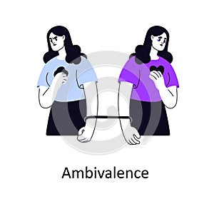 Ambivalence, psychology concept. Person with opposite reactions, simultaneous contradictory attitude, mixed feelings