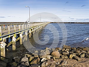 Amble, Northumberland, pier and lighthouse, UK