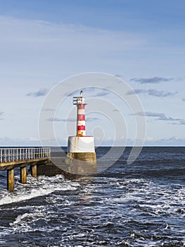 Amble, Northumberland, pier and lighthouse, UK