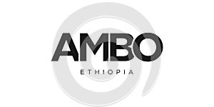 Ambo in the Ethiopia emblem. The design features a geometric style, vector illustration with bold typography in a modern font. The