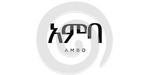 Ambo in the Ethiopia emblem. The design features a geometric style, vector illustration with bold typography in a modern font. The photo