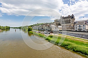 Amboise castle over iold town and Loire river, France