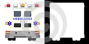 Ambulance 2- Back view white background alpha png 3D Rendering Ilustracion 3D