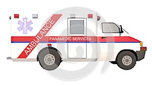 Ambulance 3- Lateral view white background 3D Rendering Ilustracion 3D