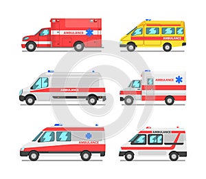 Ambulance as Medically Equipped Vehicle for Transporting Patient to Hospital Vector Set