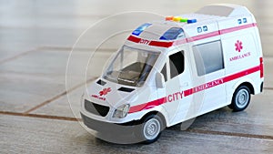 Ambulance background health care toy sirens blue lights flashing