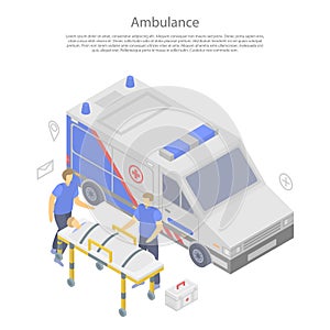 Ambulance car concept banner, isometric style