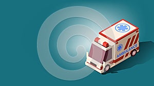 Ambulance Car or Emergency Medical Service. Isometric Vector Illustration.