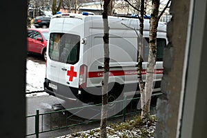 Ambulance car at the exite to the patient