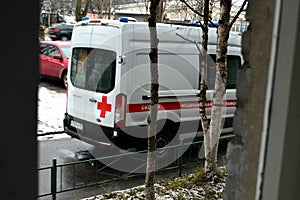 Ambulance car at the exite to the patient photo