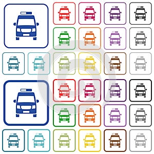 Ambulance car front view outlined flat color icons