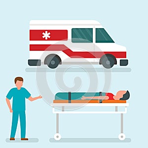 Ambulance car help concept banner, flat style