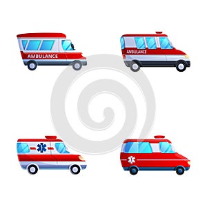 Ambulance car icons set cartoon vector. Emergency vehicle