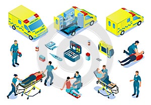 Ambulance Car Isometric Set