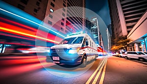 Ambulance car in motion blur in Hong Kong, China.