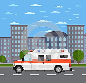 Ambulance car on road in urban landscape