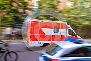 Ambulance car speeding on city streets