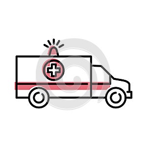 Ambulance color vector icon. Emergency, medical transportation.