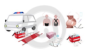 Ambulance and First Aid Box with Medical Supplies